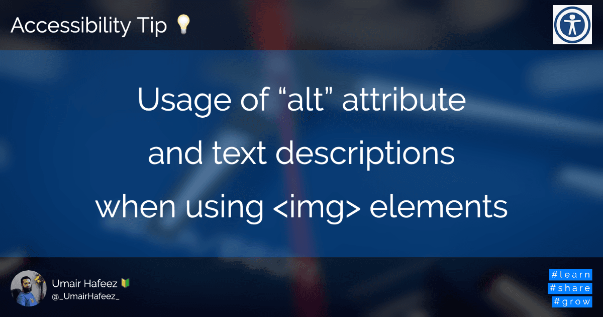 Usage of `alt` attribute and text descriptions when using img elements